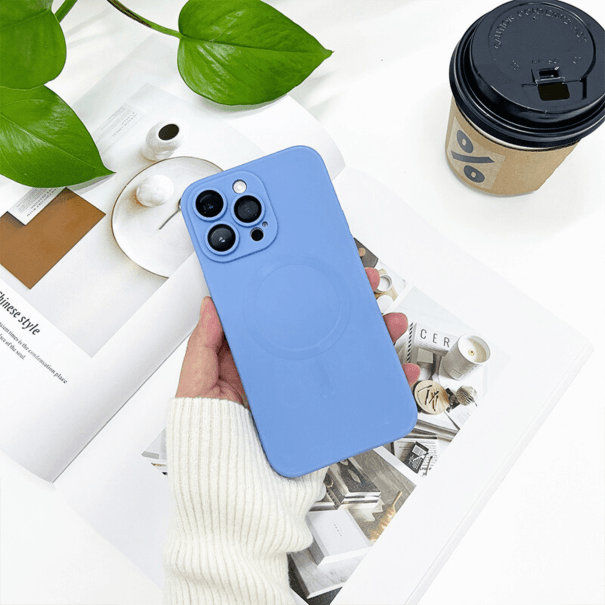 Husă Silicone MagSafe Matte cu Protecție Cameră iPhone Northern Blue