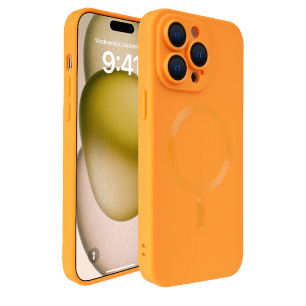 Husă Silicone MagSafe Matte cu Protecție Cameră iPhone Orange