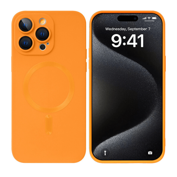 Husă Silicone MagSafe Matte cu Protecție Cameră iPhone Orange