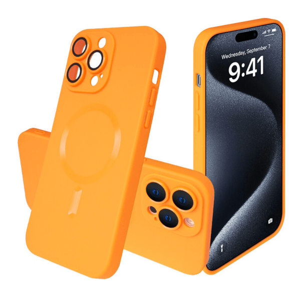 Husă Silicone MagSafe Matte cu Protecție Cameră iPhone Orange