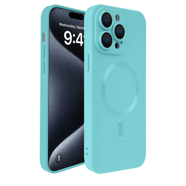 Husă Silicone MagSafe Matte cu Protecție Cameră iPhone Turquoise