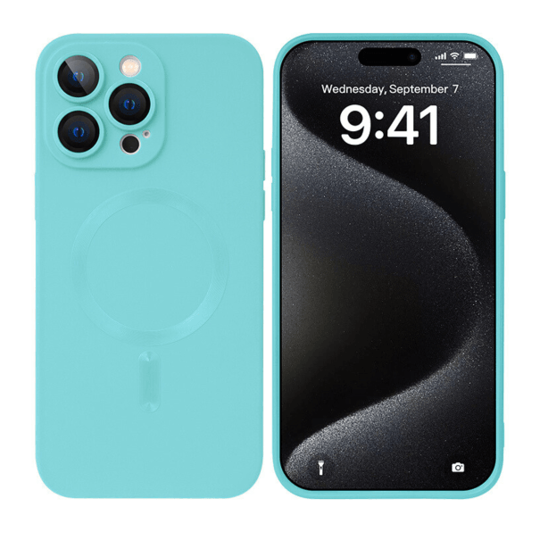 Husă Silicone MagSafe Matte cu Protecție Cameră iPhone Turquoise