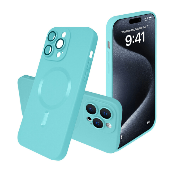 Husă Silicone MagSafe Matte cu Protecție Cameră iPhone Turquoise
