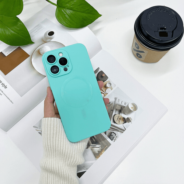 Husă Silicone MagSafe Matte cu Protecție Cameră iPhone Turquoise