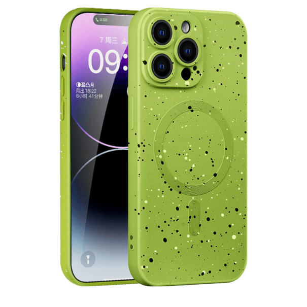 Husă Silicone MagSafe Soft Dots cu Protecție Cameră iPhone Green