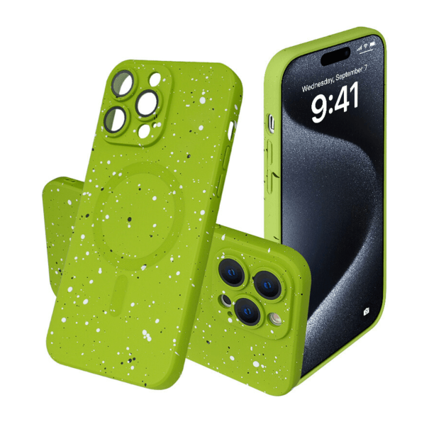 Husă Silicone MagSafe Soft Dots cu Protecție Cameră iPhone Green