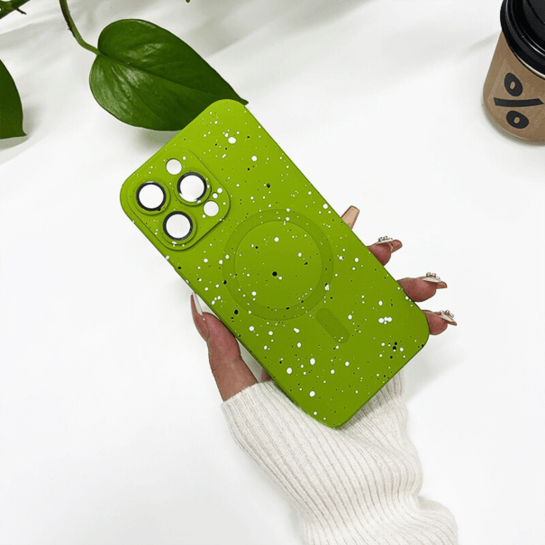 Husă Silicone MagSafe Soft Dots cu Protecție Cameră iPhone Green