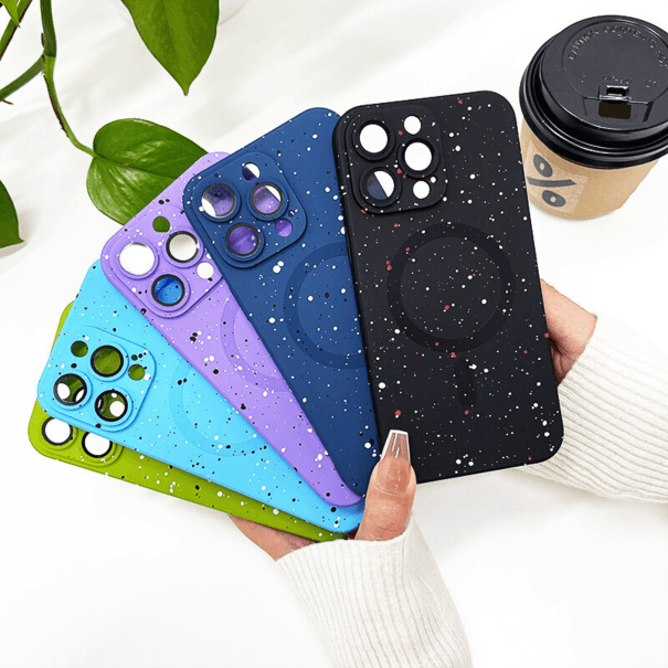 Husă Silicone MagSafe Soft Dots cu Protecție Cameră iPhone