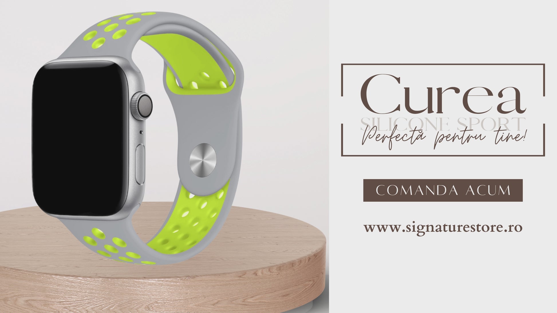 Curea Silicone Sport Apple Watch Silver Yellow