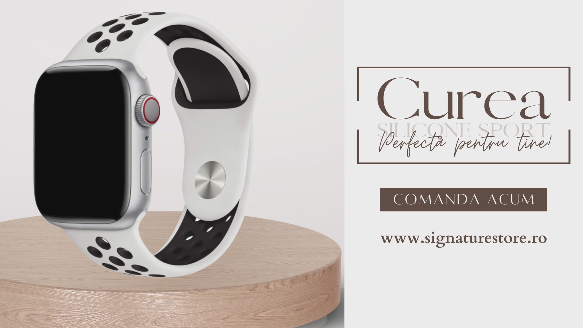 Curea Silicone Sport Apple Watch White Black