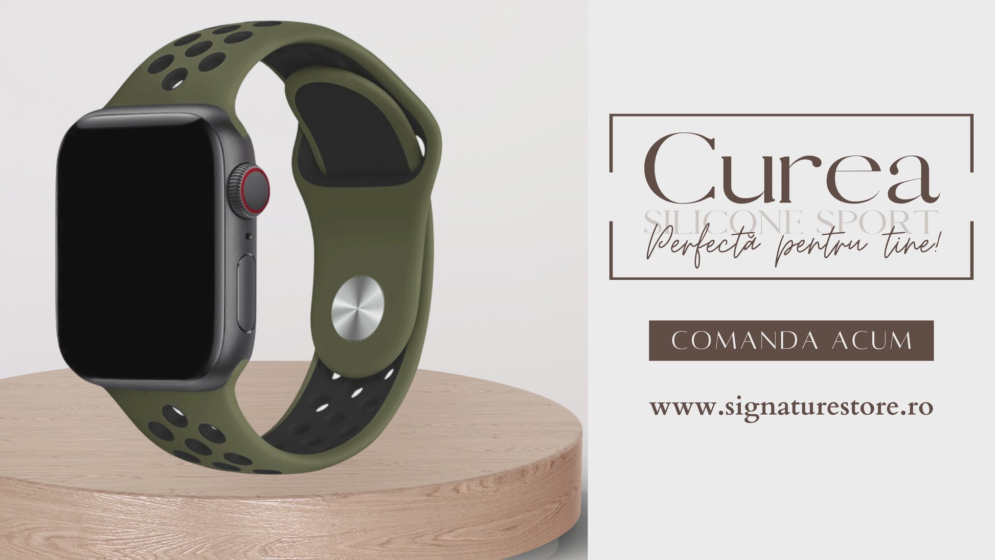 Curea Silicone Sport Apple Watch Army Green Black